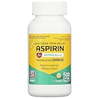 Aspirin Enteric Tablets - 81 mg Aspirin - 500 Count - Low-Dose for Headache Relief - Safety Coated - Aspirin Regimen - Migraine Medicine - Pain Relief