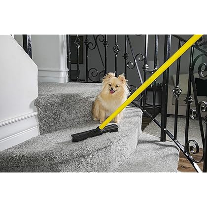 FURemover Original Indoor Pet Hair Rubber Broom with Carpet Rake and Squeegee, Black and Yellow