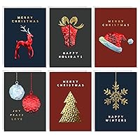easykart labels 18 Christmas Greeting Card Assortment With Envelopes, Gold Foil With 3D Embossing Effect Design, 5.5x4 Inch Size For Loved ones, Friends and Family (1 Pack)