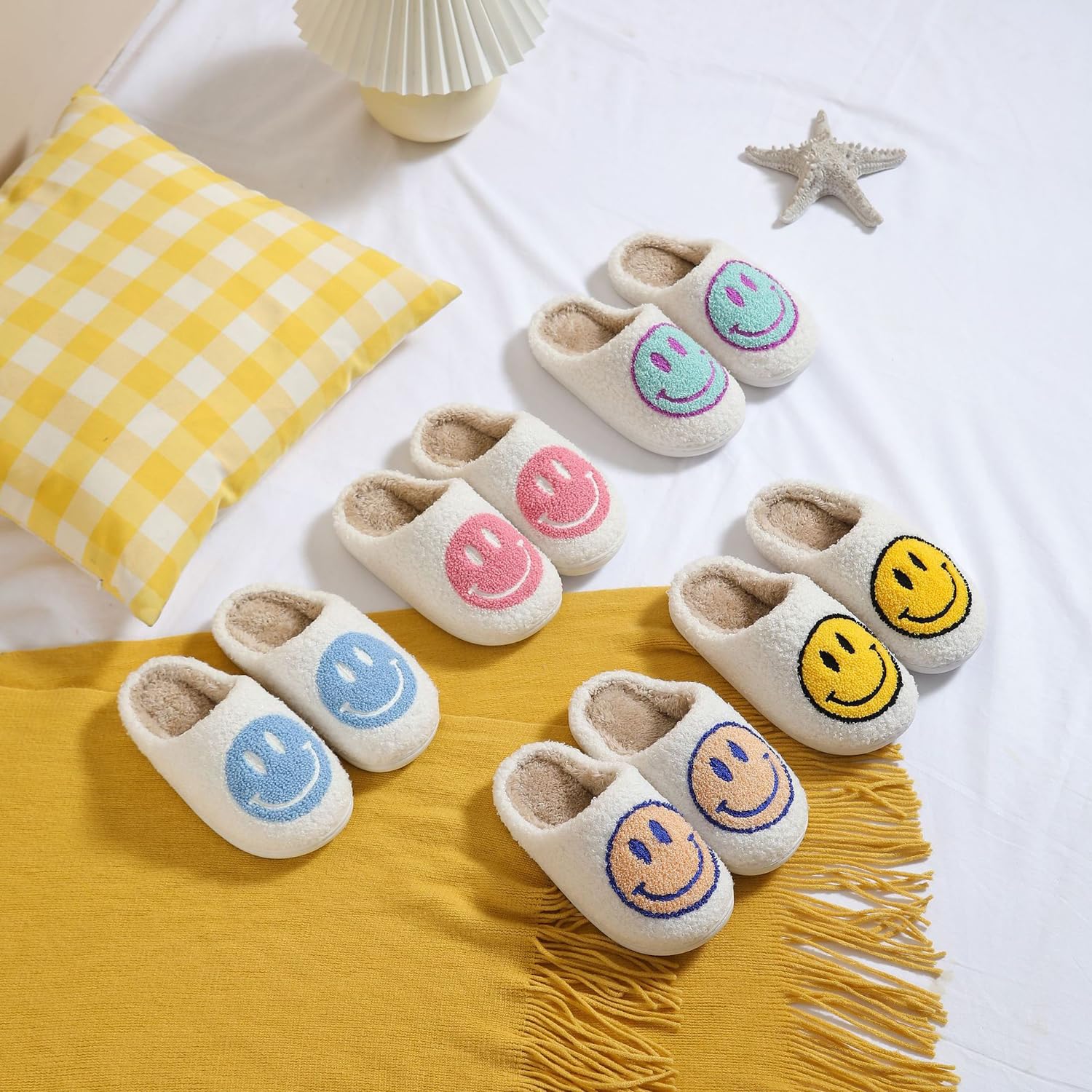 ZICKYO Kids Slippers Boys Girls Cute Happy Face House Slippers Warm Soft Plush Non-Slip Indoor Outdoor Slip-on Shoes