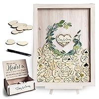 Y&K Homish Wedding Guest Book Alternative, Rustic Wedding Decorations for Reception, Favors for Guests 80 Hearts Green Wreath (Antique White)