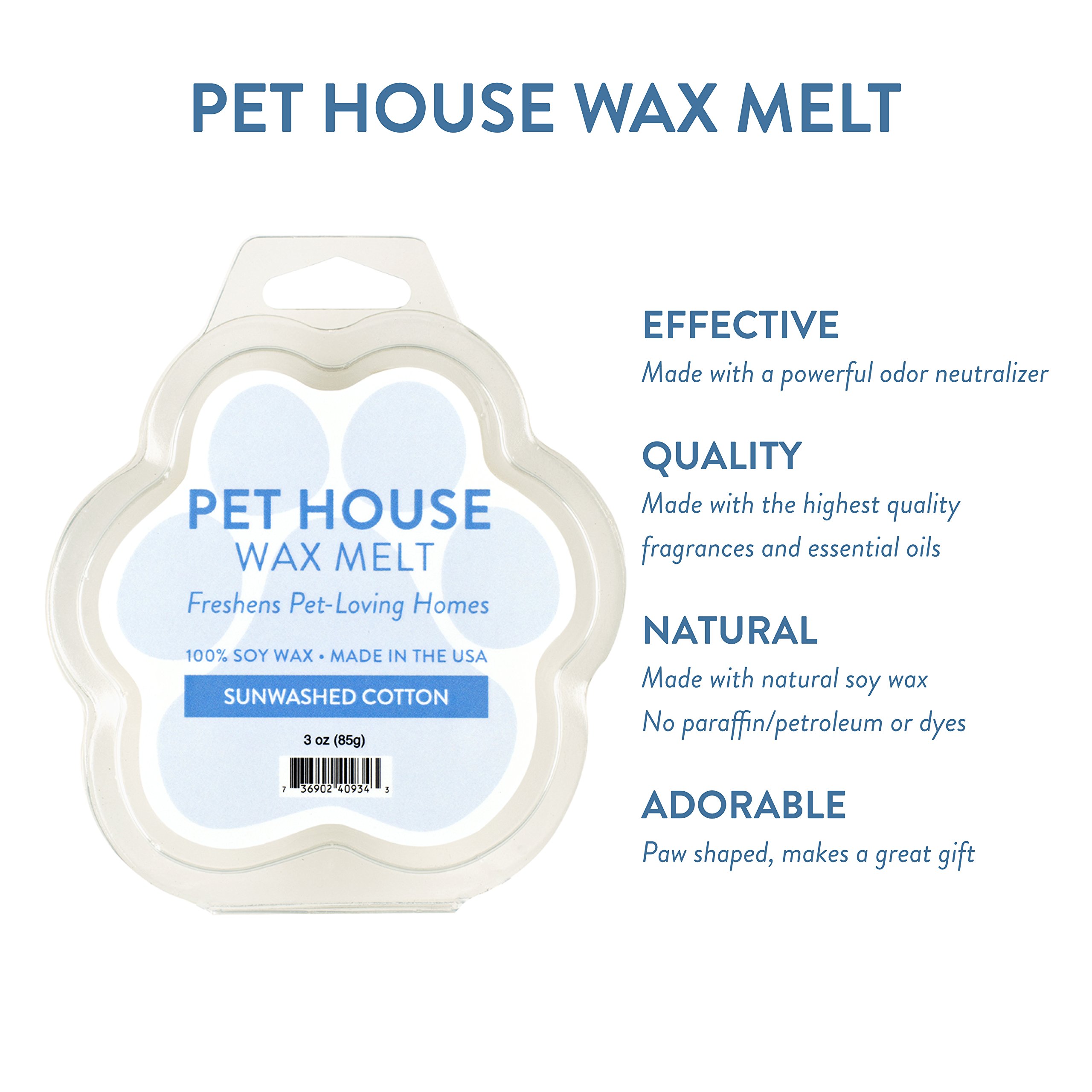 One Fur All 100% Natural Soy Wax Melts in 20+ Fragrances, Pack of 2 by Pet House - Long Lasting Pet Odor Eliminating Wax Melts, Non-Toxic Pet Wax Melts, Made in USA (Sunwashed Cotton)