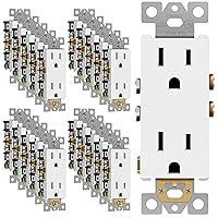 ENERLITES Decorator Wall Receptacle Outlet, Residential Grade, 15A 125V, Self-Grounding, 2-Pole, 3-Wire, 5-15R, UL Listed, 61501-W-20PCS, White,20 Pack