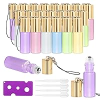 Mavogel Essential Oil Roller Bottles - 24 Pack 5ml Pearl Colored Glass Roller Bottles with Stainless Steel Roller Balls, Essential Oil key Opener and Droppers Included