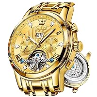OLEVS Watches Men Automatic,Self Winding Skeleton Watches for Men Tourbillon No Battery,Luxury Stainless Steel Dress Watch with Date Mechanical Men's Watches Waterproof Fashion Diamond Gift for Men