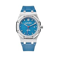 MIYEN MUNICH Monaco Men's Watch - Carbon Dial with Miyota Quartz Precision Drive Sapphire Glass & Date Function - Silver Watch Men, Strap.