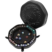 CASEMATIX Dice Tray and Dice Storage Case for Up to 115 RPG Dice - Dice Tray for Rolling with Magnetic Snaps, Embossed Dragon Design and Non-Scratch Interior for Random Rolls Dice Protection