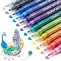 Ohuhu Glitter Markers Pen 12 Glitter Colors Metallic Shimmer Marker Fine Point Tip Water-based Ink for Kids Adults DIY Crafts Greeting Birthday Cards Making Poster Album Scrapbooking Mugs Wood