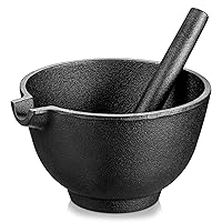 Velaze Cast Iron Mortar and Pestle Tool Set, 6.5 inch Pestle and 800 ml Mortar, Non Porous Spice Grinder, Smasher for Kitchen Spices and Pesto