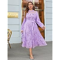 Dresses for Women 2023 Plus Contrast Sequin Mesh Panel Swiss Dot Dress (Color : Lilac Purple, Size : X-Large)