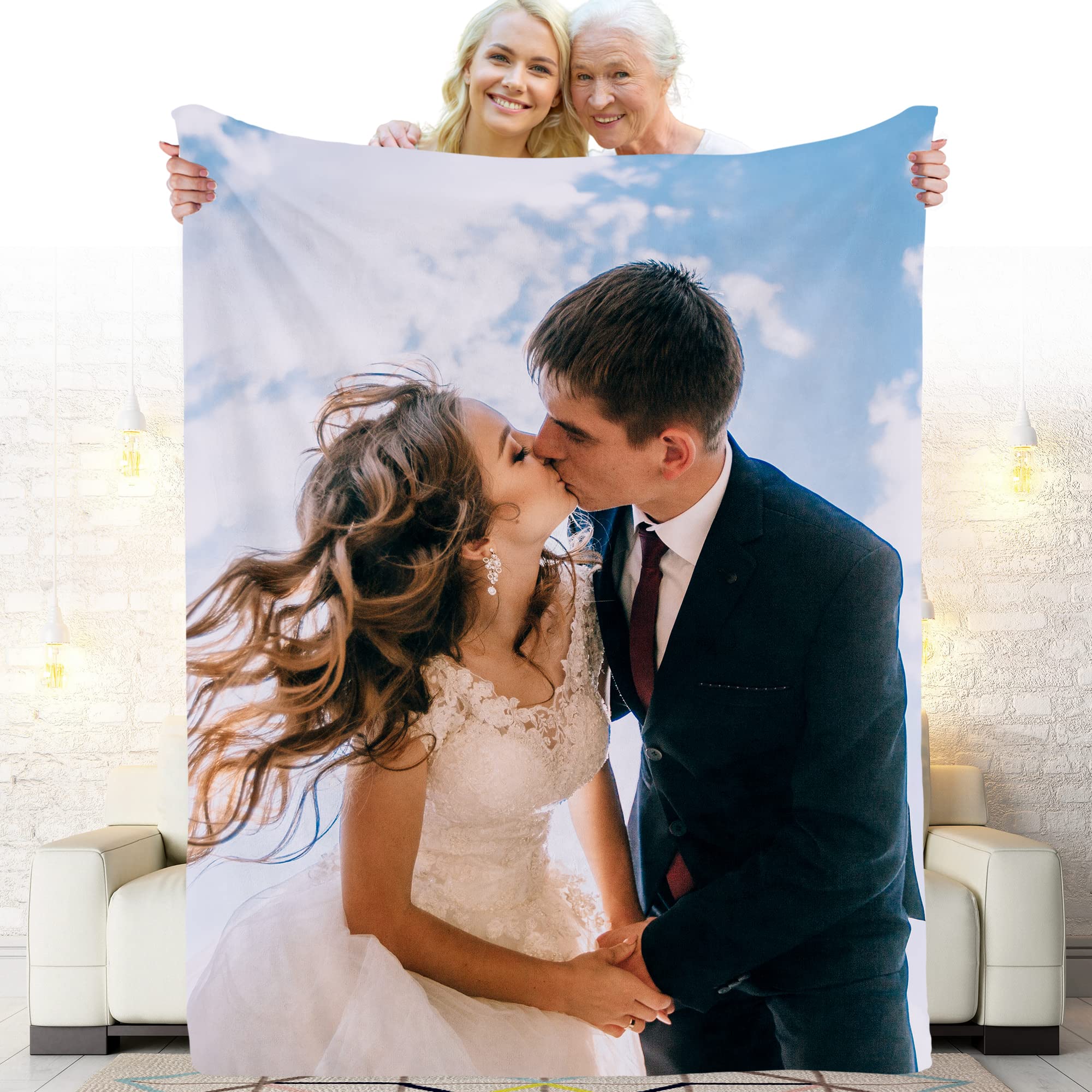 DIYKST Custom Photo Throw Blanket Customized Pictures Blanket for Dad and Kids Personalized Soft Fleece Blanket for Family Birthday Halloween Chris...
