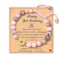 Sunflower Natural Stone Bracelet, 4th - 16th Birthday Gifts for Teen/Girls with Quotes Card