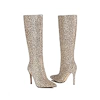 Women Sexy Knee High Boots High Heels Dancing Party Prom Shoes Ladies Glitters Night Club Stiletto Heels Long Boots