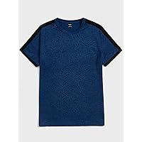 Men's T-Shirts Men Colorblock Marled Knit Tee T-Shirts for Men (Color : Blue, Size : Medium)
