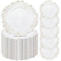 100 Pcs Reef Charger Plates Bulk 13 Inch Plastic Wedding Chargers Floral Decorative Charger Plates Metallic Ruffled Rim Charger Plates for Wedding Party, Holiday Event Supplies (White)