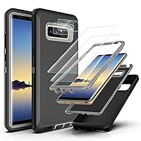 YmhxcY Samsung Galaxy Note 8 Case with Flexible TPU Film[2 Pack] and Lens Screen Protective Film[2 Pack],Drop Proof 3-Layer Durable Cover/Shockproof Armor Solid Rubber Case-Black and Grey