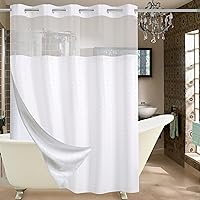 Extra Long Shower Curtain Hotel Grade Fabric with Snap in Liner for Bathroom with See Through Top Window, Spa, Machine Washable Shower Curtain (Check-White,71WX84H)