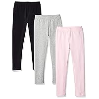 Amazon Essentials Girls' Leggings, Pack of 3, Black/Grey Heather/Light Pink, X-Small