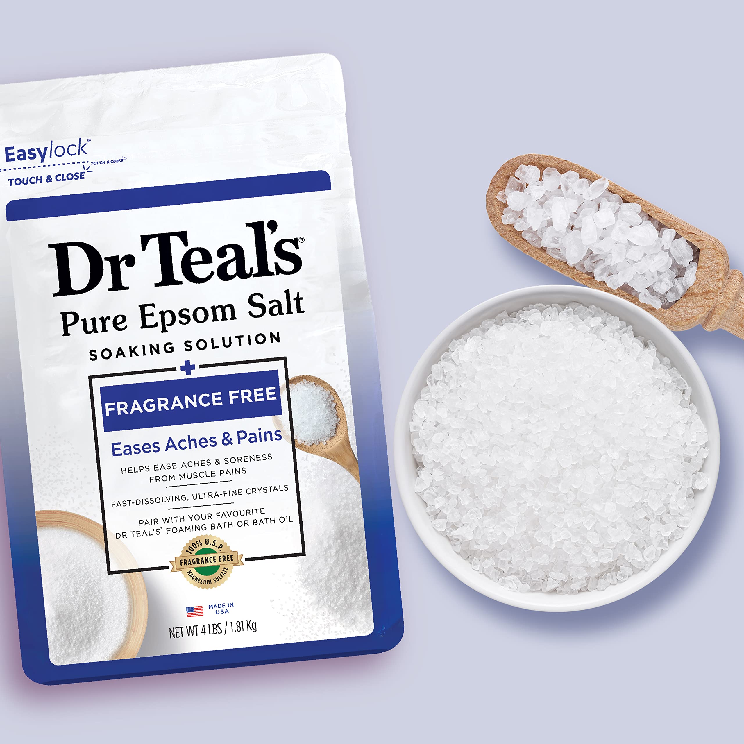 Dr Teal's Pure Epsom Salt Soak, Fragrance Free, 4 lbs (Packaging May Vary)