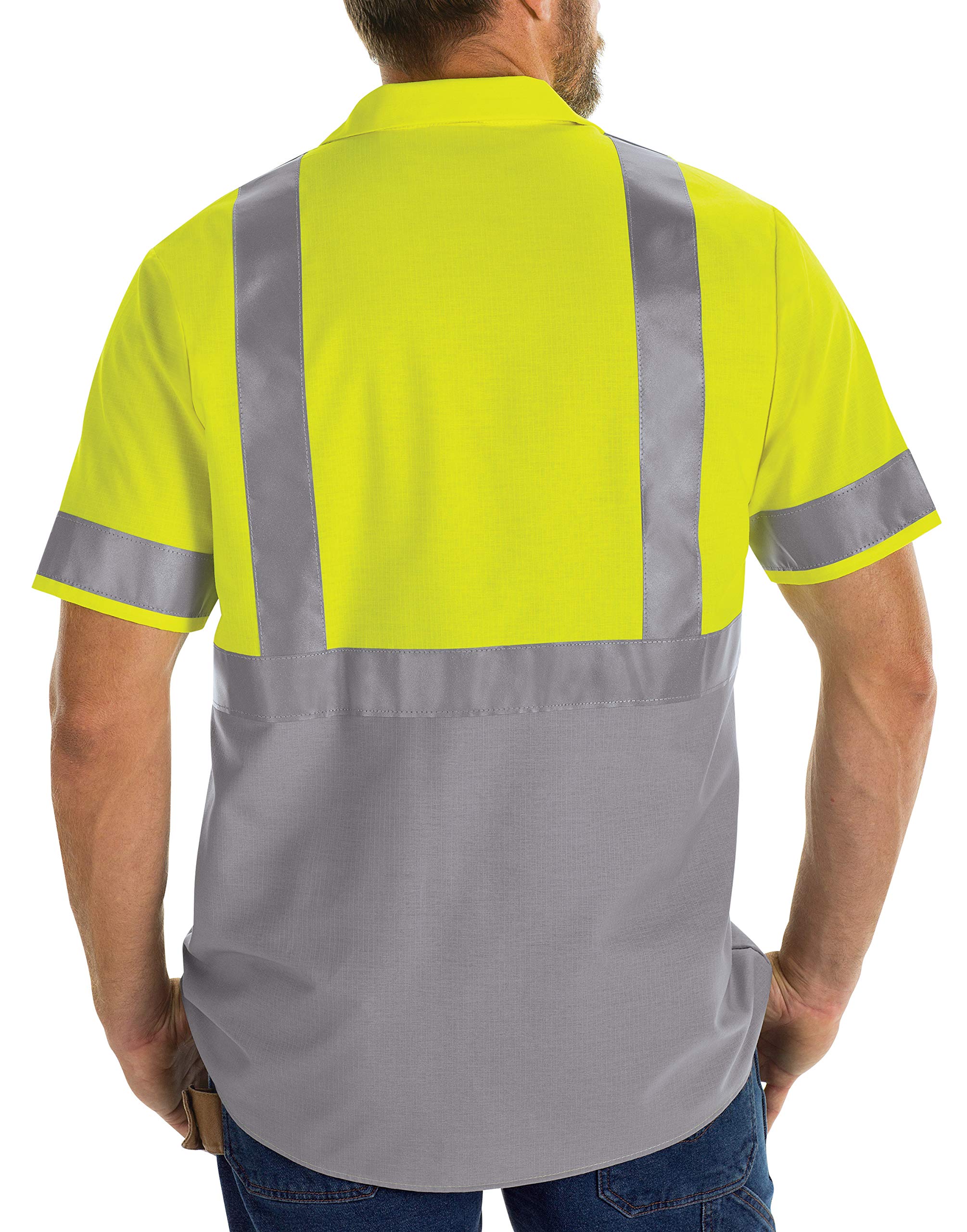 Red Kap Men's Standard Hi-Visibility Short Sleeve Color Block Ripstop Work Shirt-Type R, Class 2