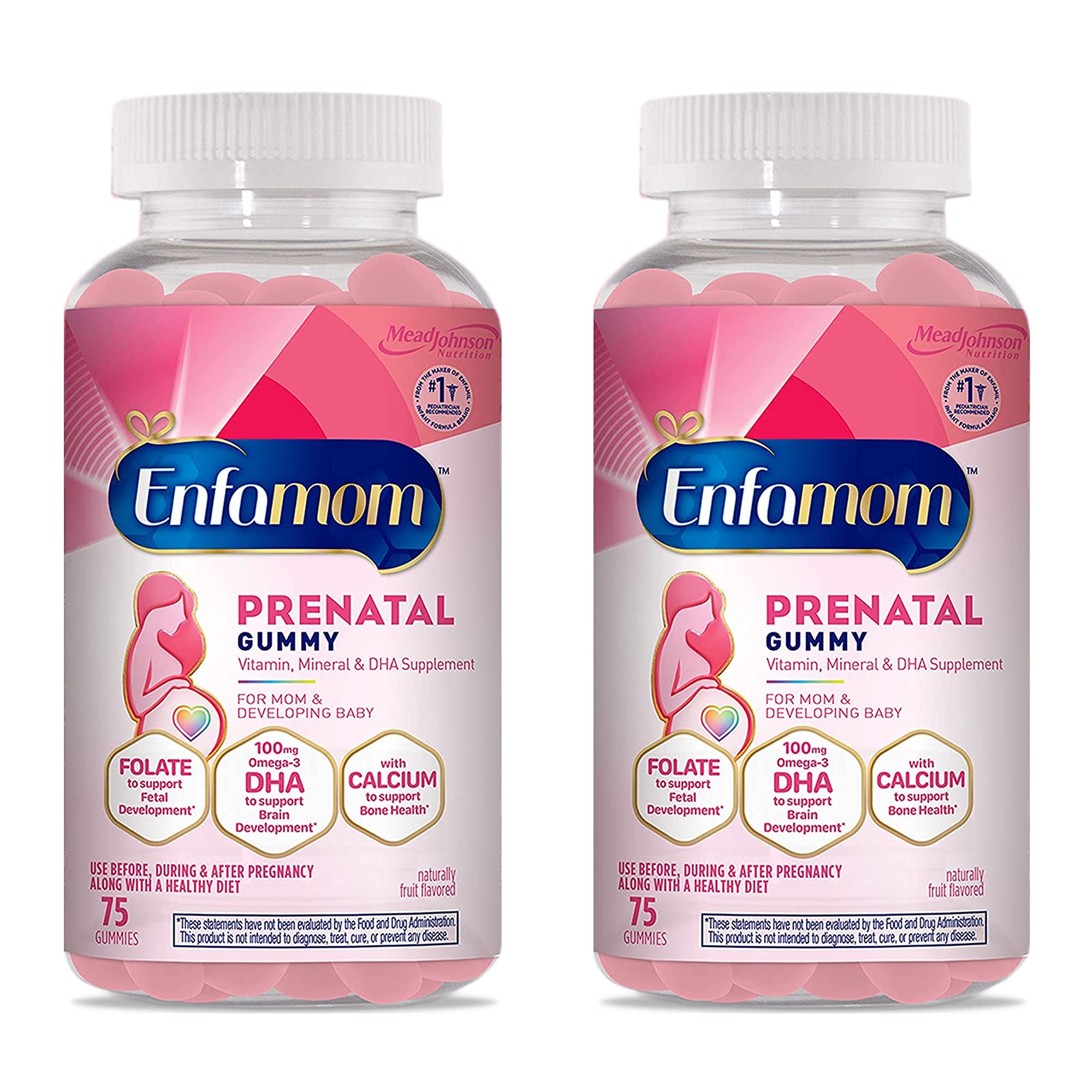 Enfamom Prenatal Gummy Vitamins, Omega-3 DHA + Folate + Calcium Supplement for Pregnant and Lactating Women from Enfamil, 75 Gummies (Pack of 2)