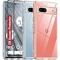 Oterkin for Google Pixel 7a Case Clear, [20X Anti-Yellowing] Pixel 7a Case with [2Pcs Tempered Glass Screen Protector][Built-in 4 Airbags][10FT Military Protection] Google Pixel 7a Phone Case (Clear)