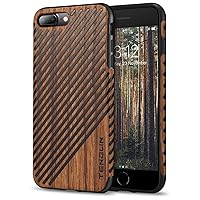 TENDLIN iPhone 8 Plus Case/iPhone 7 Plus Case with Wood Grain Outside Soft TPU Silicone Hybrid Slim Case for iPhone 7 Plus and iPhone 8 Plus (Wood & Leather)