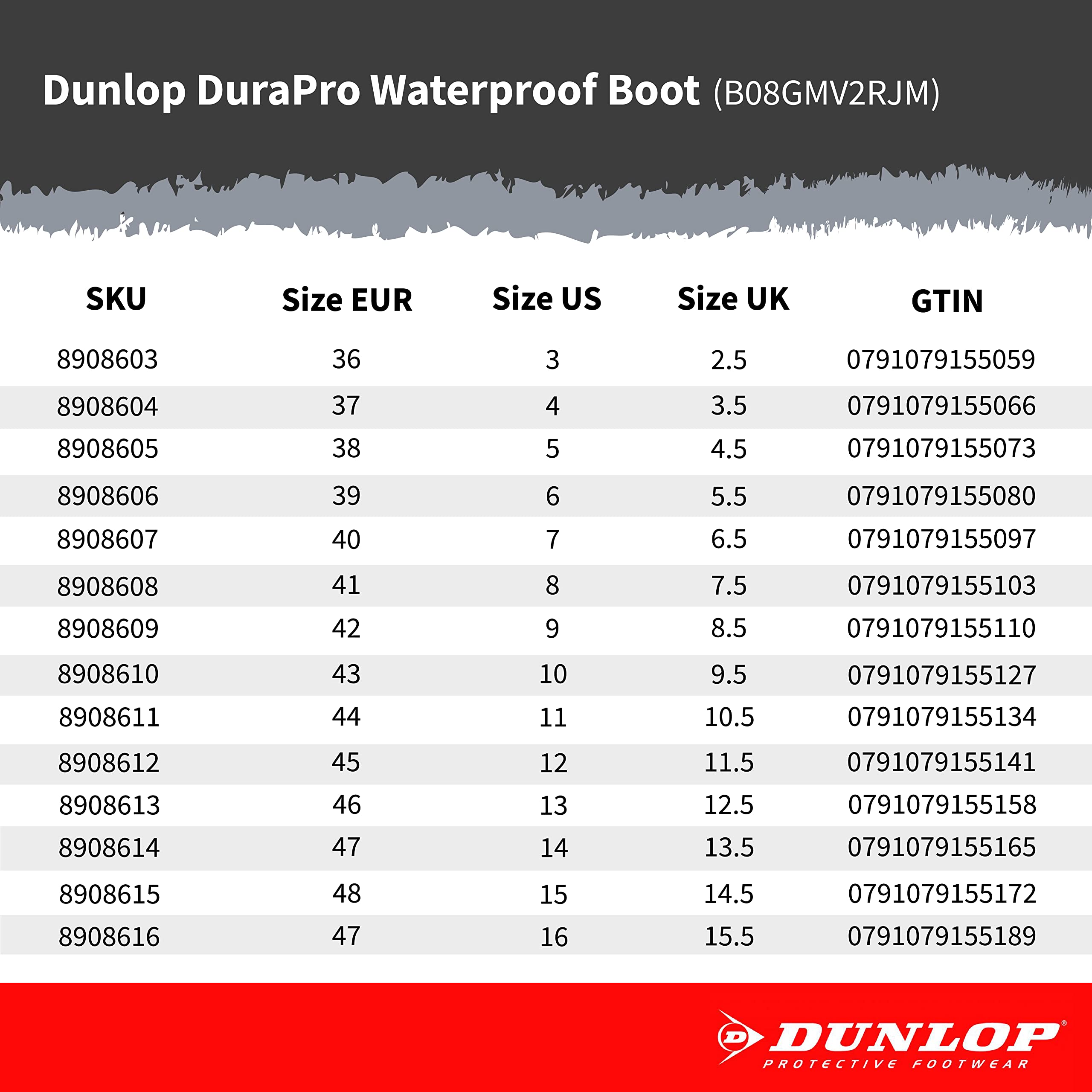 Dunlop Protective Footwear,Durapro Steel Toe, 100% Waterproof Polyblend PVC Material, Comfortable DURAPRO Energizing Insoles, Lightweight and Durable8908600.08, Size 8 US