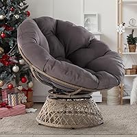 Bme Ergonomic Wicker Papasan Chair with Soft Thick Density Fabric Cushion, High Capacity Steel Frame, 360 Degree Swivel for Living, Bedroom, Reading Room, Lounge, Smoky Quartz - Brown Base