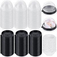 Amyhill 200 Set Cupcake Holders with Dome Lid Individual Cupcake Liners, Clear Plastic Cupcake Containers Disposable Grease Proof Baking Cups Paper Cupcake Wrappers for Muffin Cake Boxes(Round Style)