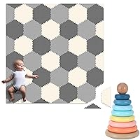 Play Platoon Non-Toxic Kids Play Mats for Floor, Extra-Thick Foam Tiles, Playmat for Toddlers & Childrens Playroom, Wooden Rainbow Stacking Toy Ring Stacker Toy, Educational Interactive Learning Toys