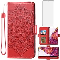 Asuwish Compatible with Samsung Galaxy S20 FE Gaxaly S 20 FE 5G UW 6.5 inch Wallet Case and Tempered Glass Screen Protector Card Holder Phone Cover for Glaxay S20FE5G S20FE 20S Fan Edition 4G G5 Red