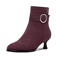Womens Round Toe Suede Zip Office Solid Cold Weather Kitten Low Heel Ankle High Boots 2 Inch