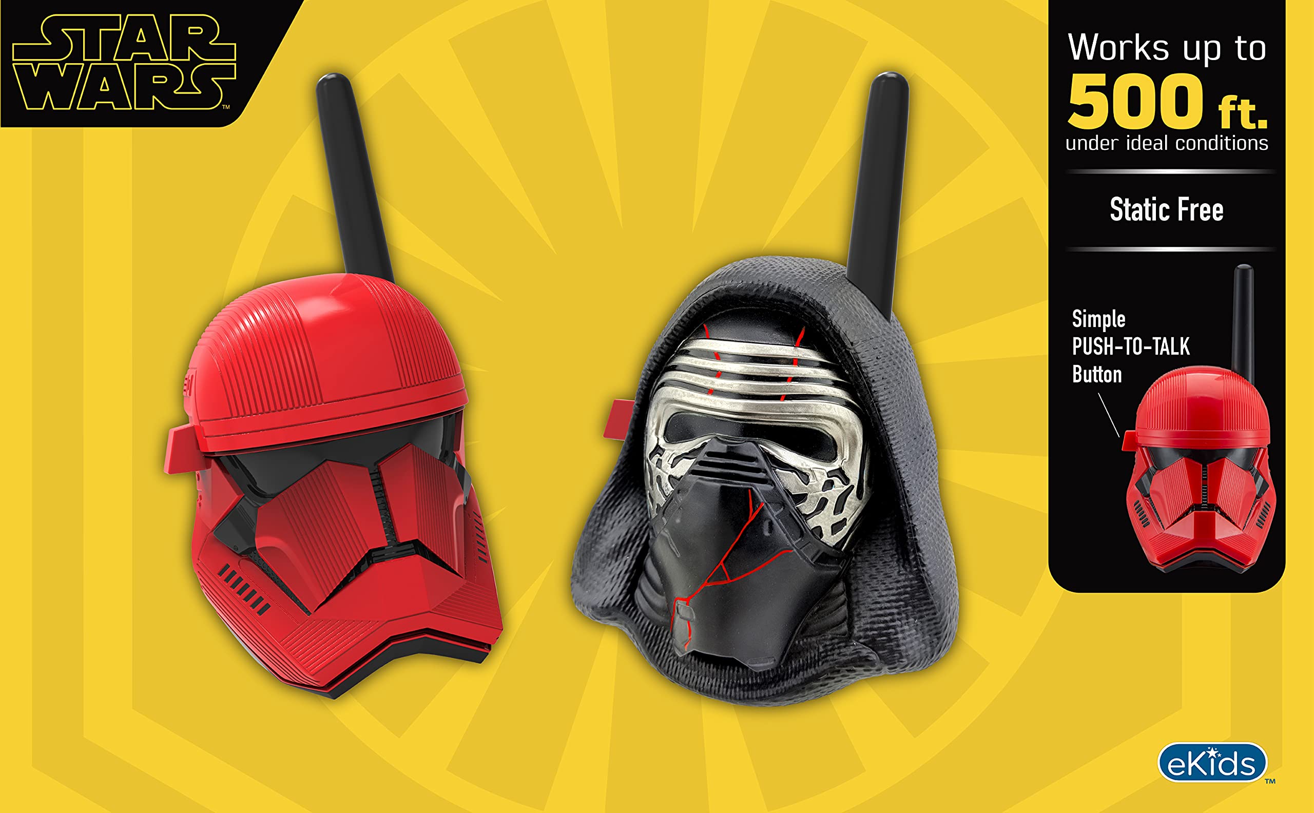 eKids Star Wars Kylo Ren & First Order Trooper Walkie Talkies for Kids Static Free Extended Range Kid Friendly Easy to Use 2 Way Radio for Indoor or Outdoor Games