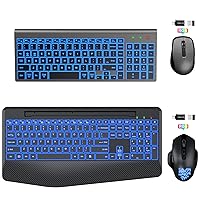 SABLUTE 2 Pack Wireless Keyboard and Mouse Combo with Backlit, Silent Light Up Keys, RGB Mouse Rechargeable Cordless Computer Keyboard Set for Windows, Mac, PC, Laptop