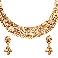 bodha Traditional Indian Handcrafted 18K Antique Gold Plate Temple Jewellery Necklace With Matching Earring For Women (SJ_2891)