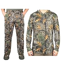 LOOGU Camo Hunting Pants & Camouflage Long Sleeve T Shirt for Men in Outdoor Activities
