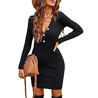 Blooming Jelly Women's Long Sleeve Sweater Dress Mini Knit Sexy Bodycon Dress Pullover Sweaters Dresses
