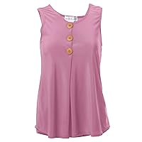 Star Vixen Women's Sleeveless Button Front Flowy Tank Top with Pleated Detail