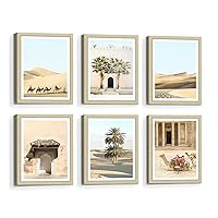 Desert Framed Wall Art Bedroom: Living Room Modern Morocco Boho Print Decor Palm Tree Picture 6 Piece Camel Nature Landscape Painting Photography Neutral Architecture Scenery Artwork for Home
