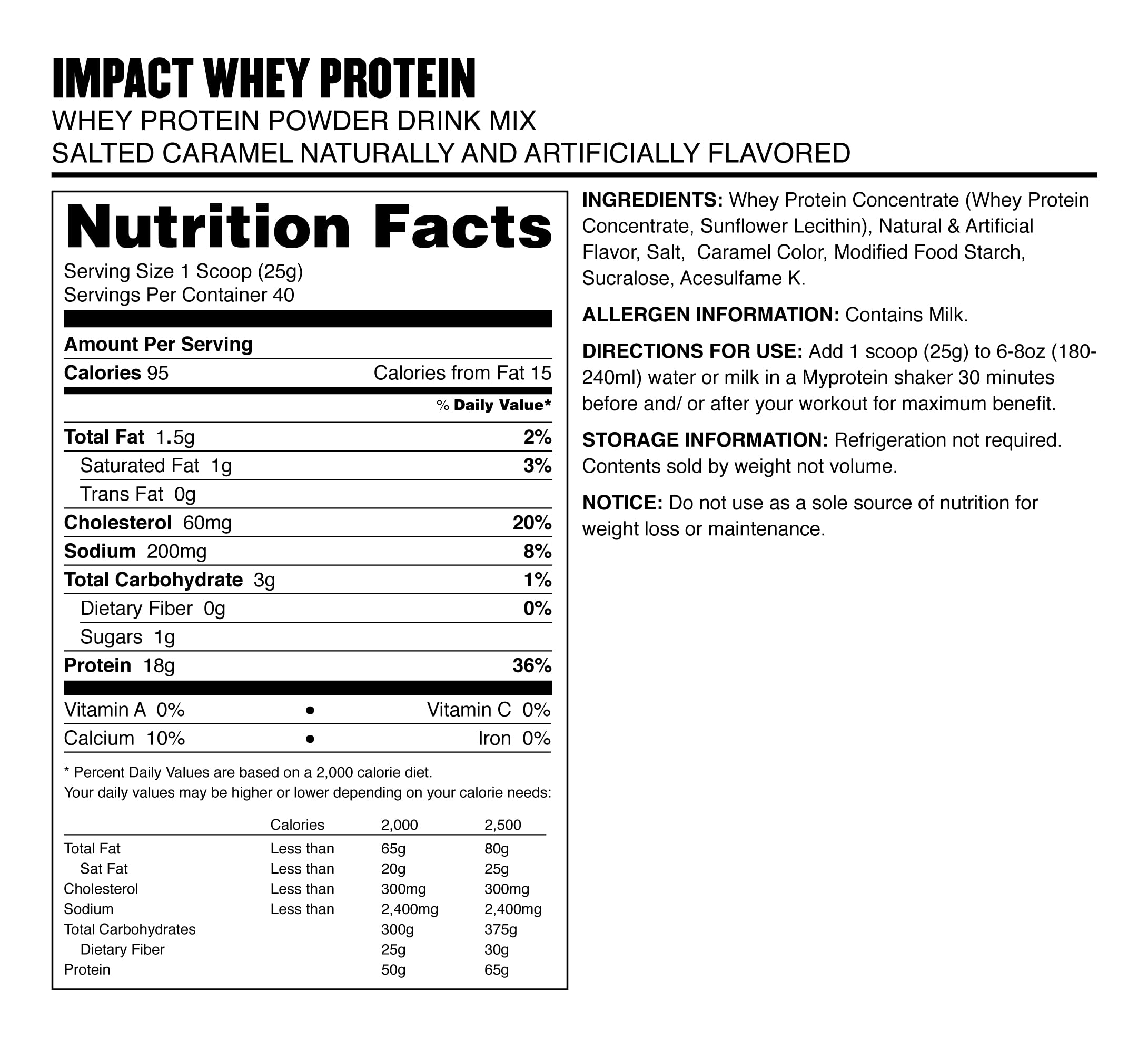 Myprotein® Impact Whey Protein Powder, Salted Caramel, 2.2 Lb (40 Servings)