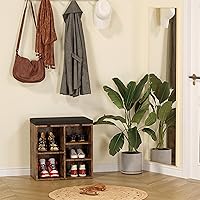 Shoe Storage Bench, 5 Cubbies Storage Rack Bench with Cushion, Entryway Bench with 3-Tier Adjustable Shelves for Entryway, Living Room, Hallway, Bedroom (Rustic Brown, 20 inch)