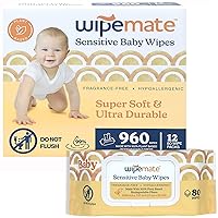 Huge 80/Pack Baby Wipes 99% Water Plant Based! Ultra-Gentle, Super Soft, Alcohol-Free, pH-Balanced, Dermatologically Tested, Hypoallergenic, Fragrance-Free - Flip-Top Lid (960 Count)