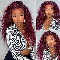 BeautyGrace Red Deep Wave Lace Front Wigs Human Hair 180% Density 13x4 99J Burgundy Human Hair Lace Front Wigs For Fashion Black Women (24 Inch)