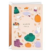 Hallmark Signature Fall and Thanksgiving Card (Happy Fall) Pumpkins, Mums, Sweaters, Coffee, Candles, Pie