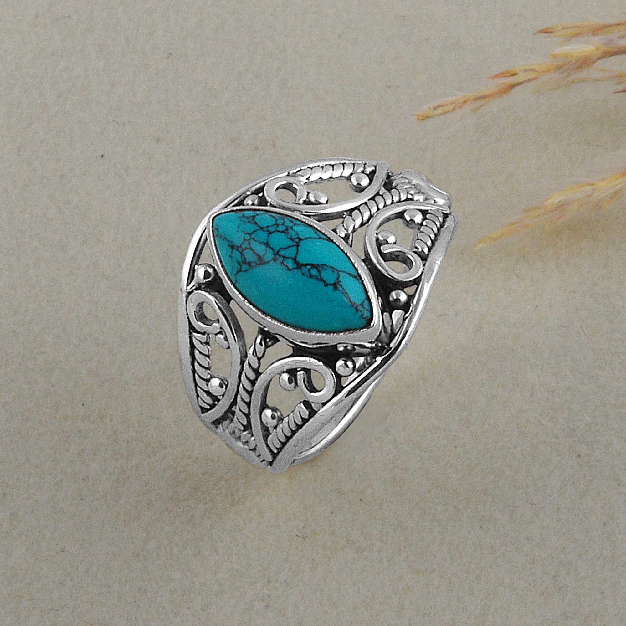 Silver Eternity Native American Style Turquoise 925 Sterling Silver Gemstone Ring Jewelry
