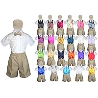 Baby Kid Toddler Boy Party Suit Khaki Shorts Shirt Hat Necktie Vest Set Sm-4T