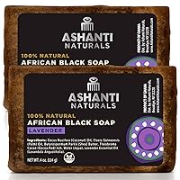 African Black Soap Bar | Scented Natural Black Soap with Raw Shea Butter and Coconut Oil - 2pk 4oz Bars (Lavendar)