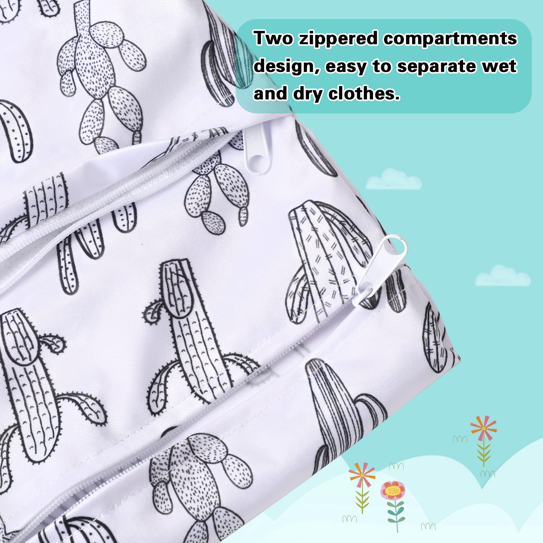 SANNIX 2Pcs Wet Dry Bags for Baby Cloth Diapers Washable Cactus Travel Beach Pool Yoga Gym Bag with Two Zippered Pockets for Toiletries Swimsuits Wet Clothes