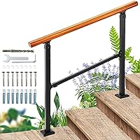 Outdoor Handrails for Exterior Steps 3 Step Indoor Stairs Railing Mild Steel Metal Hand Railing for Porch/Concrete/Wooden Steps Fits 1 to 3 Steps Imitation Wood Grain with Installation Kit